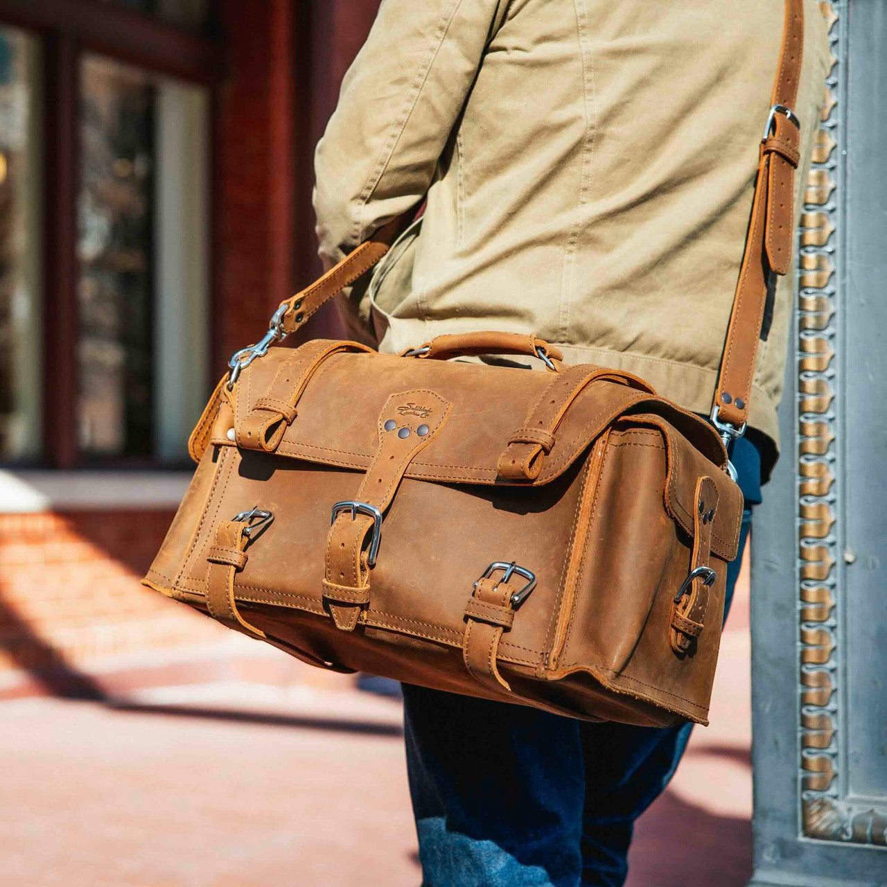 Side Pocket Leather Duffle Bag