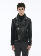 Calfskin leather jacket with studs