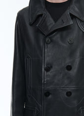 Leather Peacoat With Topstitching