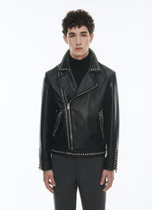 Calfskin leather jacket with studs