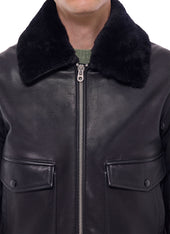 Leather Bomber With Removable Col