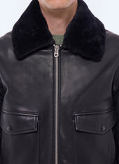 Leather bomber with removable col