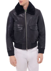 Leather Bomber With Removable Col