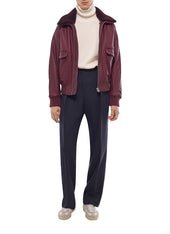 Leather Bomber With Removable Col