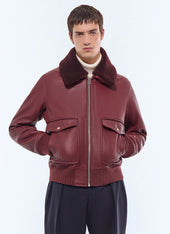 Leather bomber with removable col