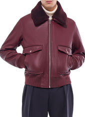 Leather Bomber With Removable Col