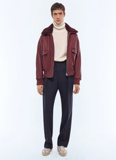 Leather Bomber With Removable Col