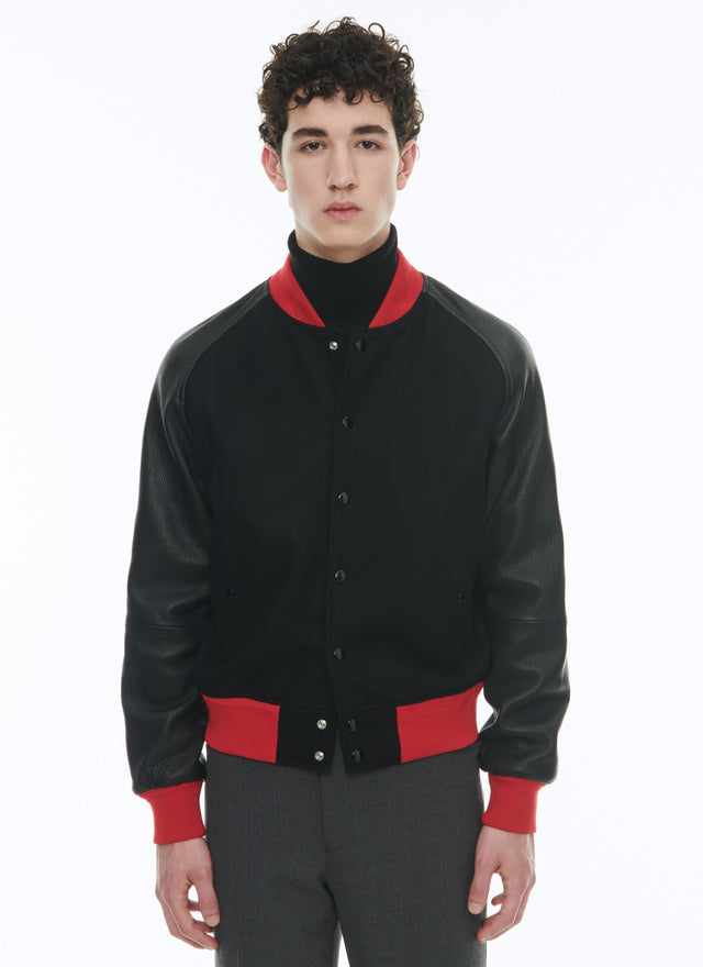 Lamb leather and wool jacket