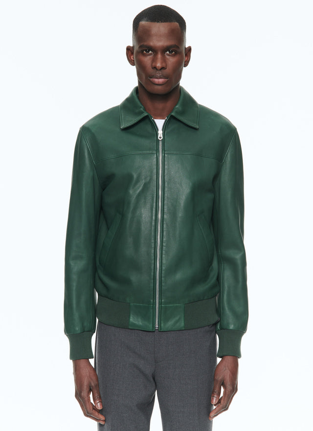 Green lamb leather jacket