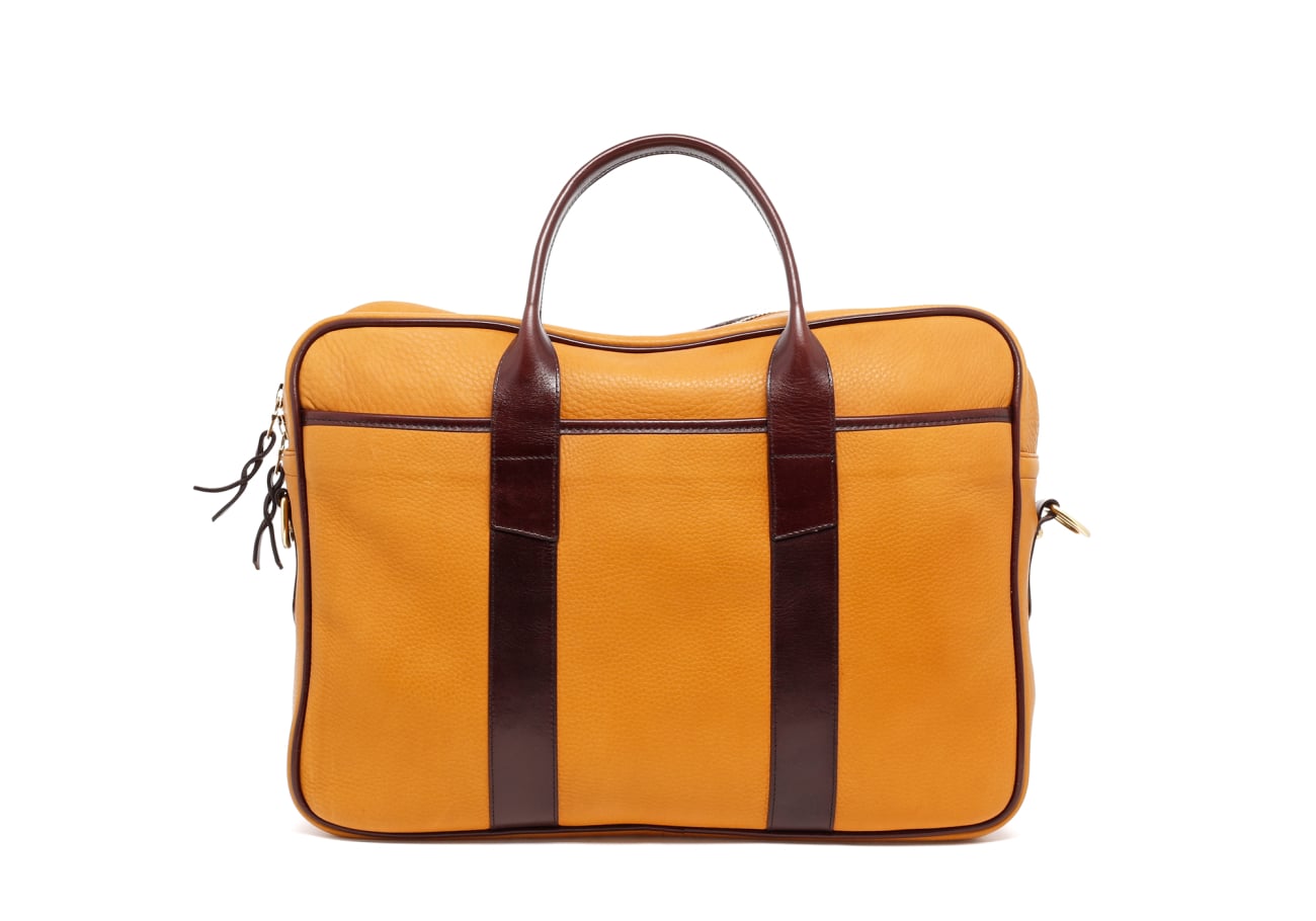 Commuter Briefcase - Dark Ochre/Chocolate - Tumbled Leather