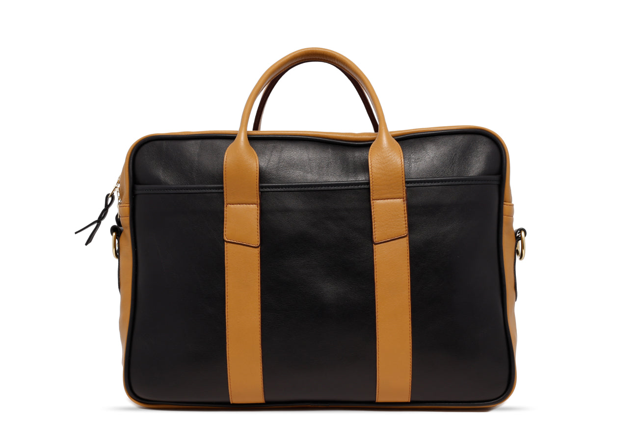 Commuter Briefcase - Black/Ochre - Tumbled Leather