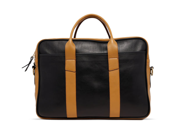 Commuter Briefcase - Black/Ochre - Tumbled Leather