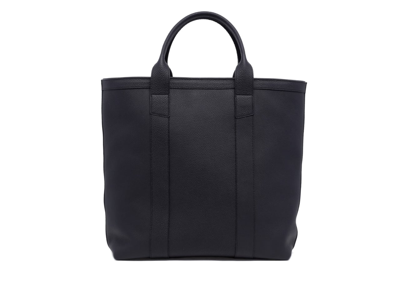 Tall Tote - Black - Zip-Top Closure - Shrunken Grain Calf