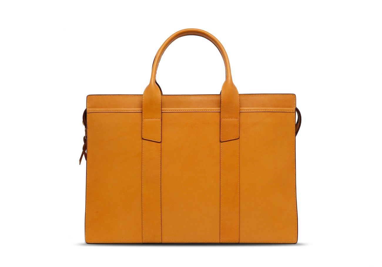 Double Zip-Top Briefcase - Ochre - Harness Leather