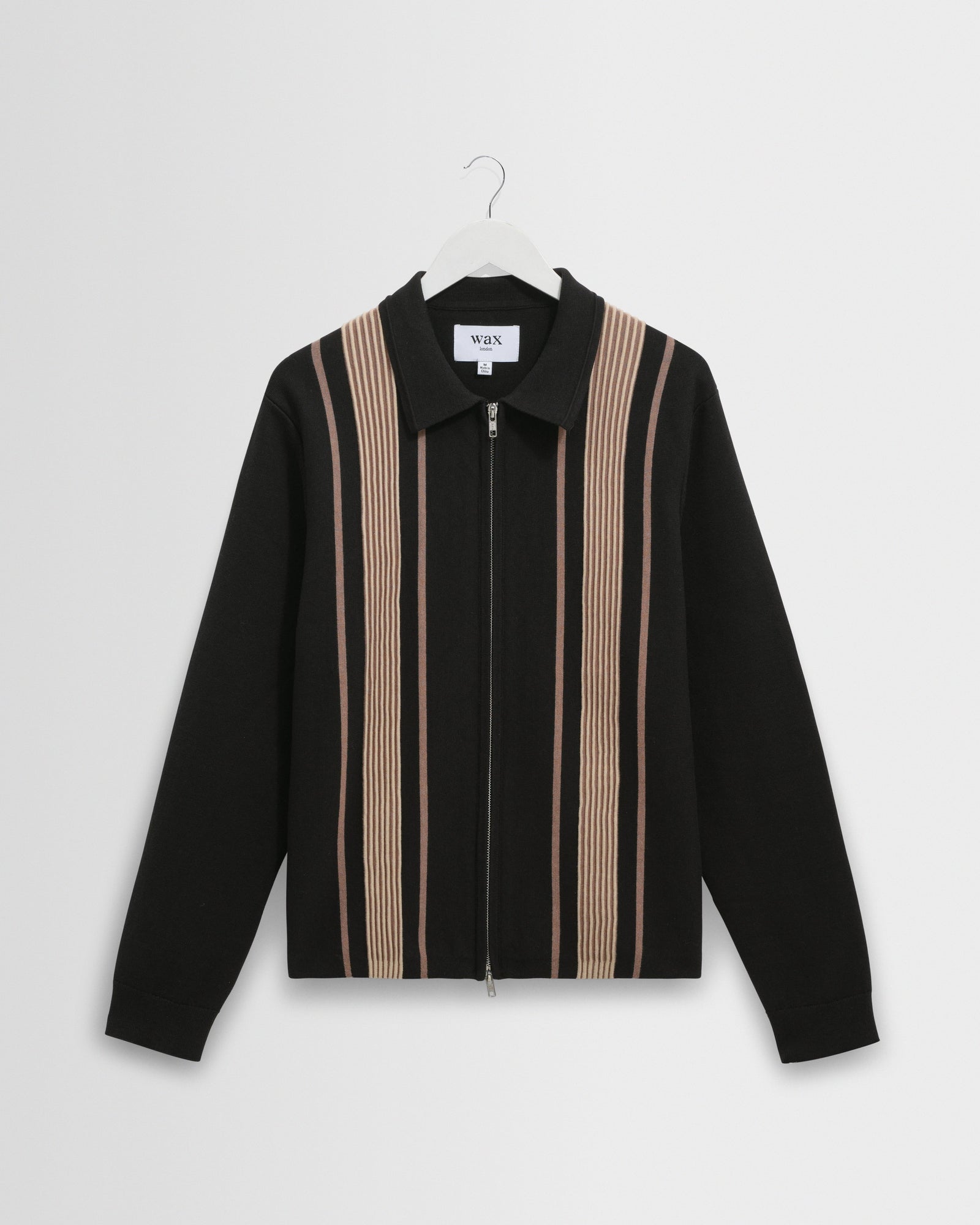 Lennox - Black And Beige Milano Stripe Knitted Polo