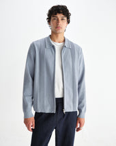 Lennox Grey Blue Milano Stripe Knitted Polo