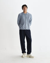 Lennox Grey Blue Milano Stripe Knitted Polo