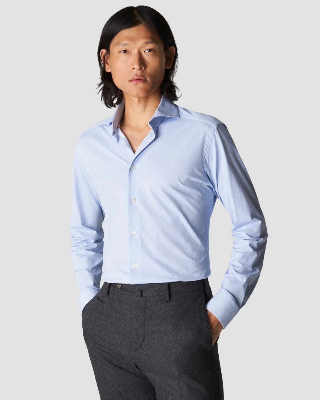 Light Herringbone Four Way Stretch Shirt Eton