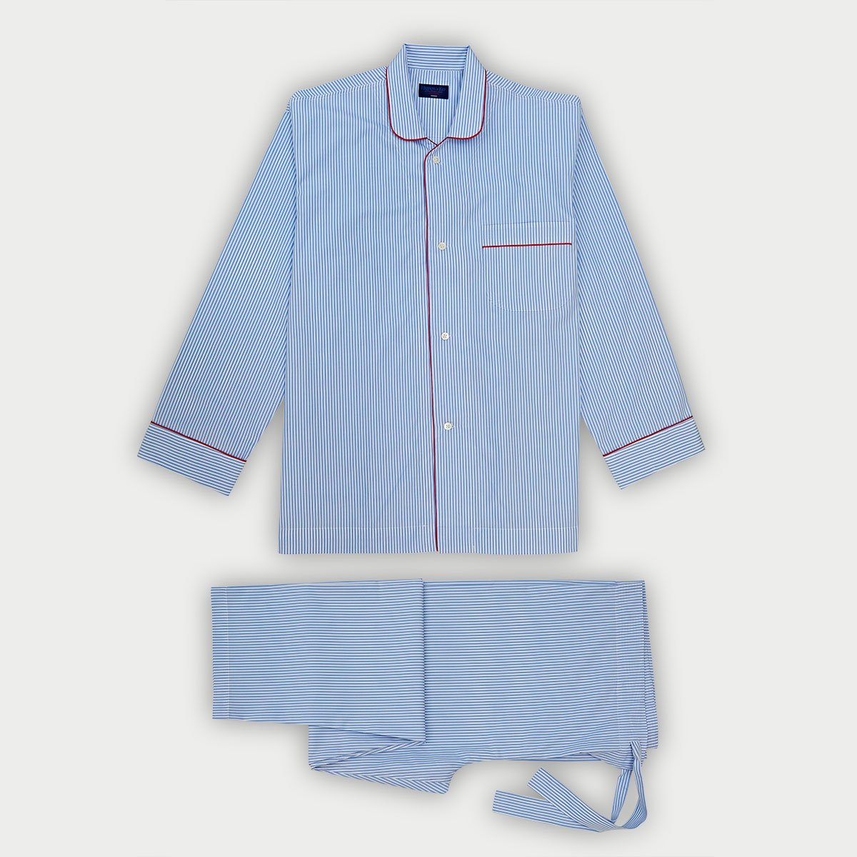 Light Bengal Stripe Cotton Pyjamas With Red Piping