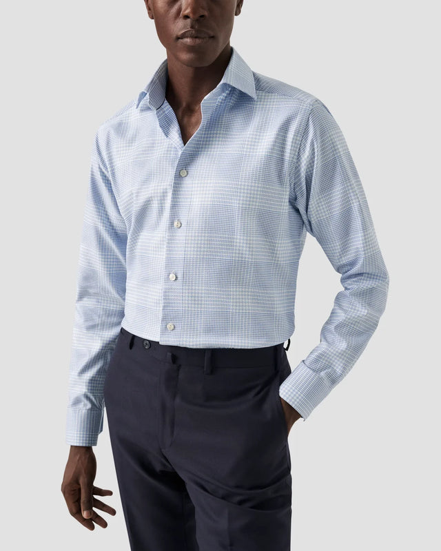 Textured-Twill-Hemd mit Hahnentrittmuster Hellblau - Eton