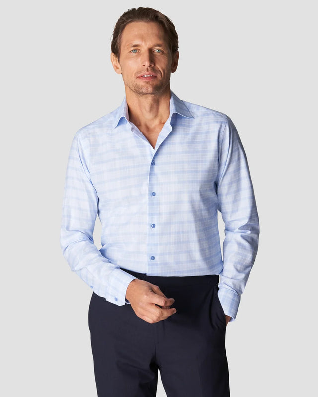 Signature-Twill-Hemd mit Prince-of-Wales-Karo Hellblau - Eton