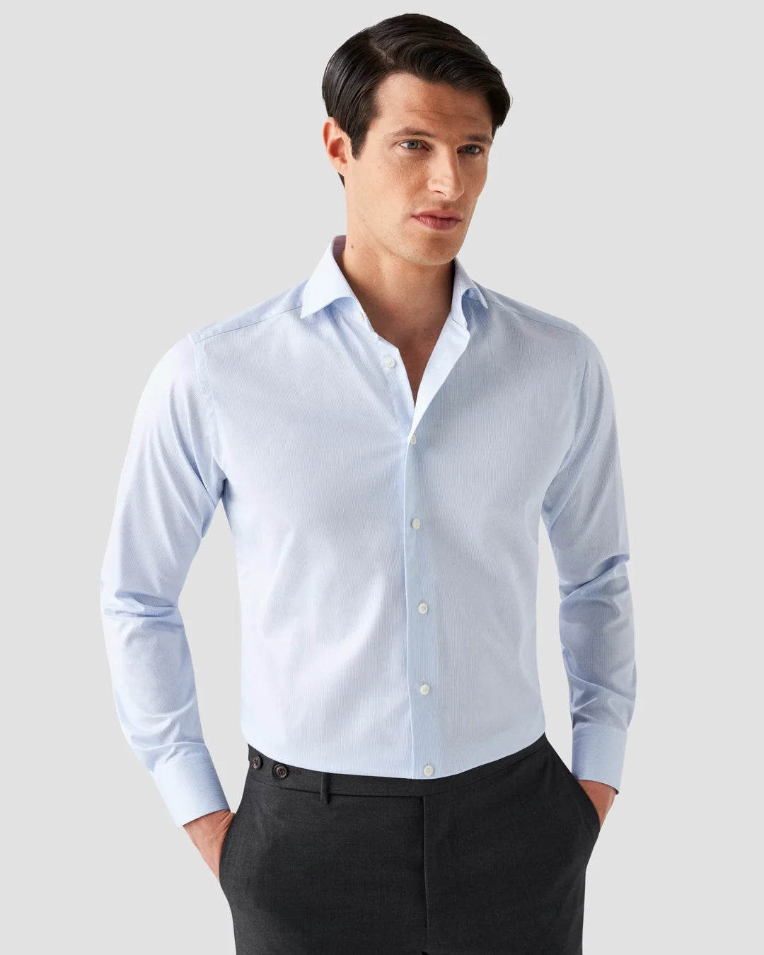 Light Fine Striped Cotton Lyocell Stretch Shirt Eton
