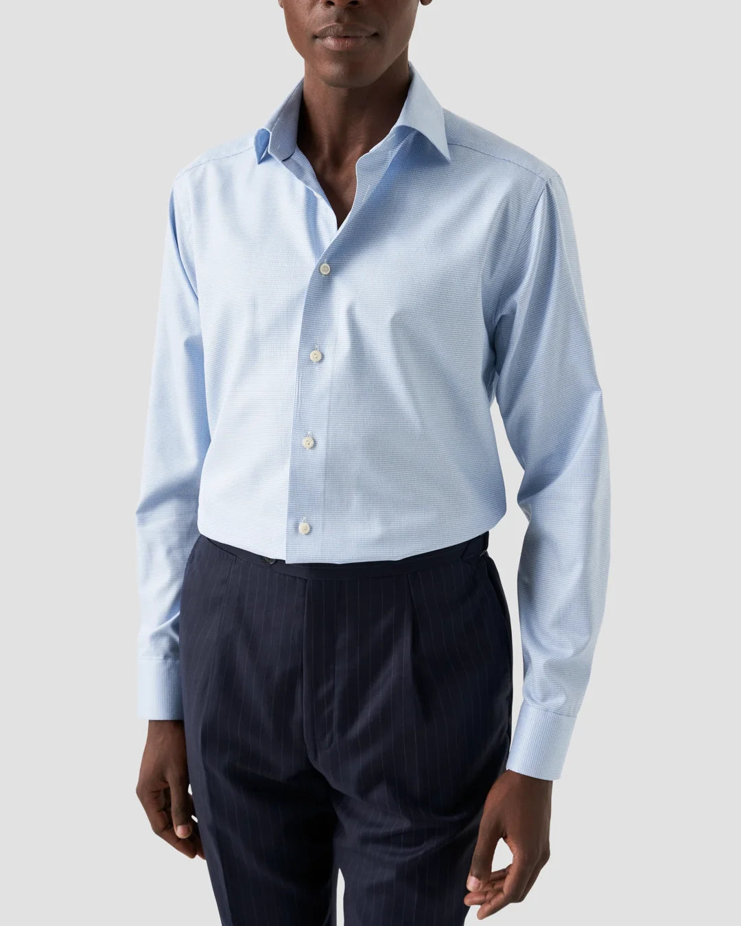 Light Houndstooth Cotton Tencel Lyocell Stretch Shirt Eton