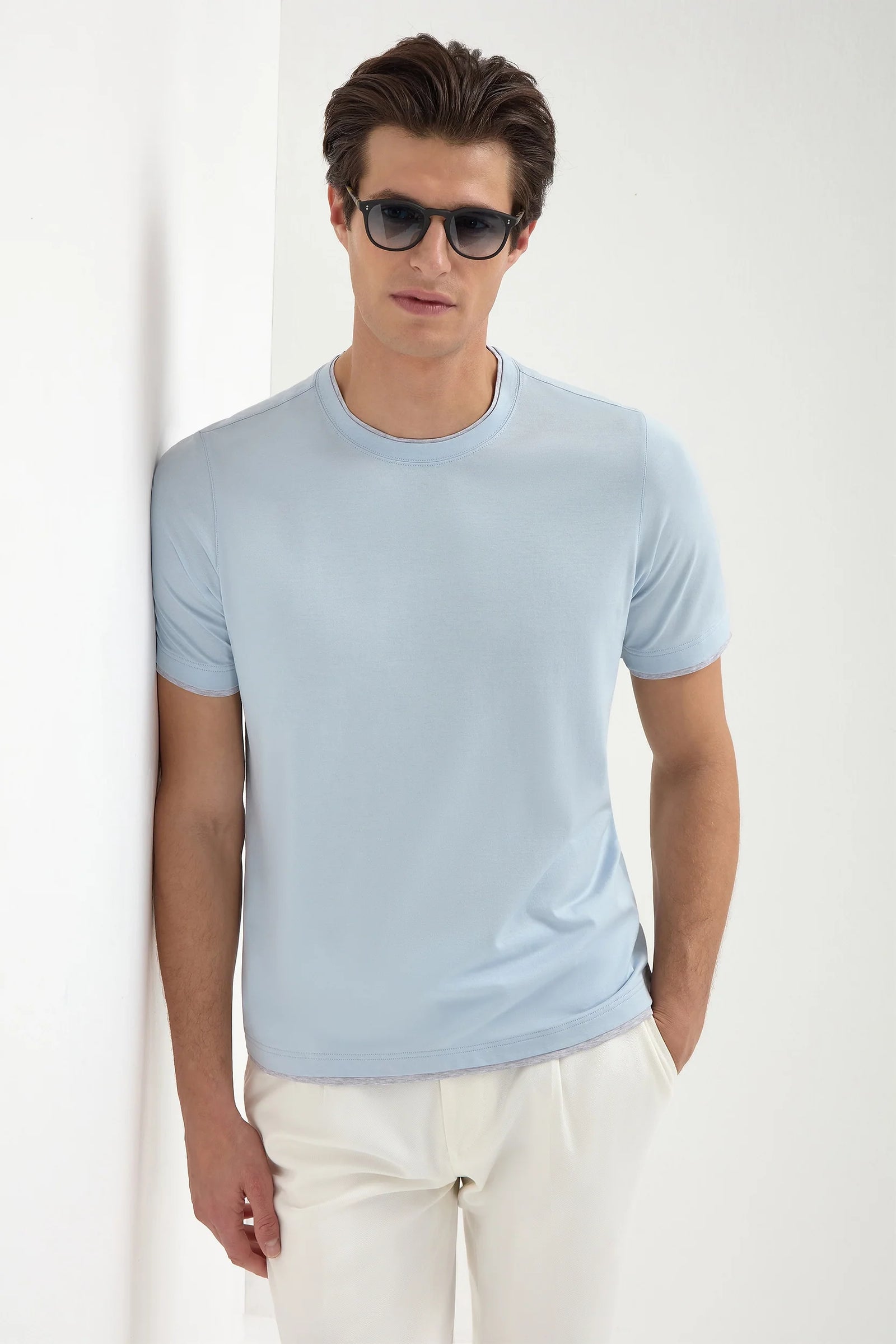 Light Cotton T Shirt With Collar Detail Made In Italy