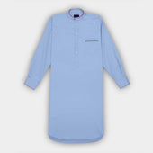 Light Blue Cotton Twill Nightshirt with Red Piping