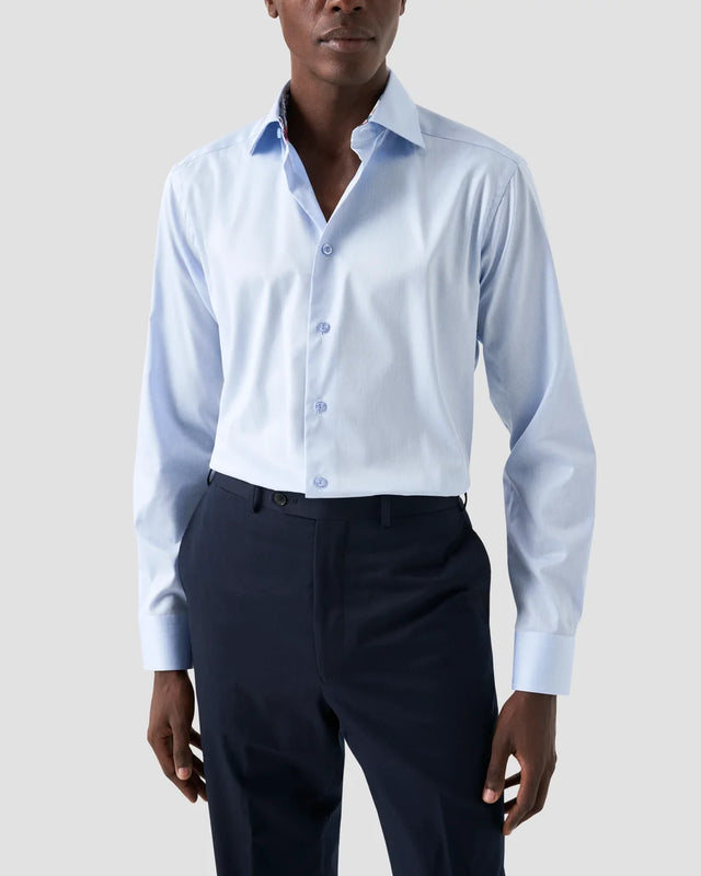 Hellblaues Signature-Twill-Hemd - Florale Kontrastdetails - Eton