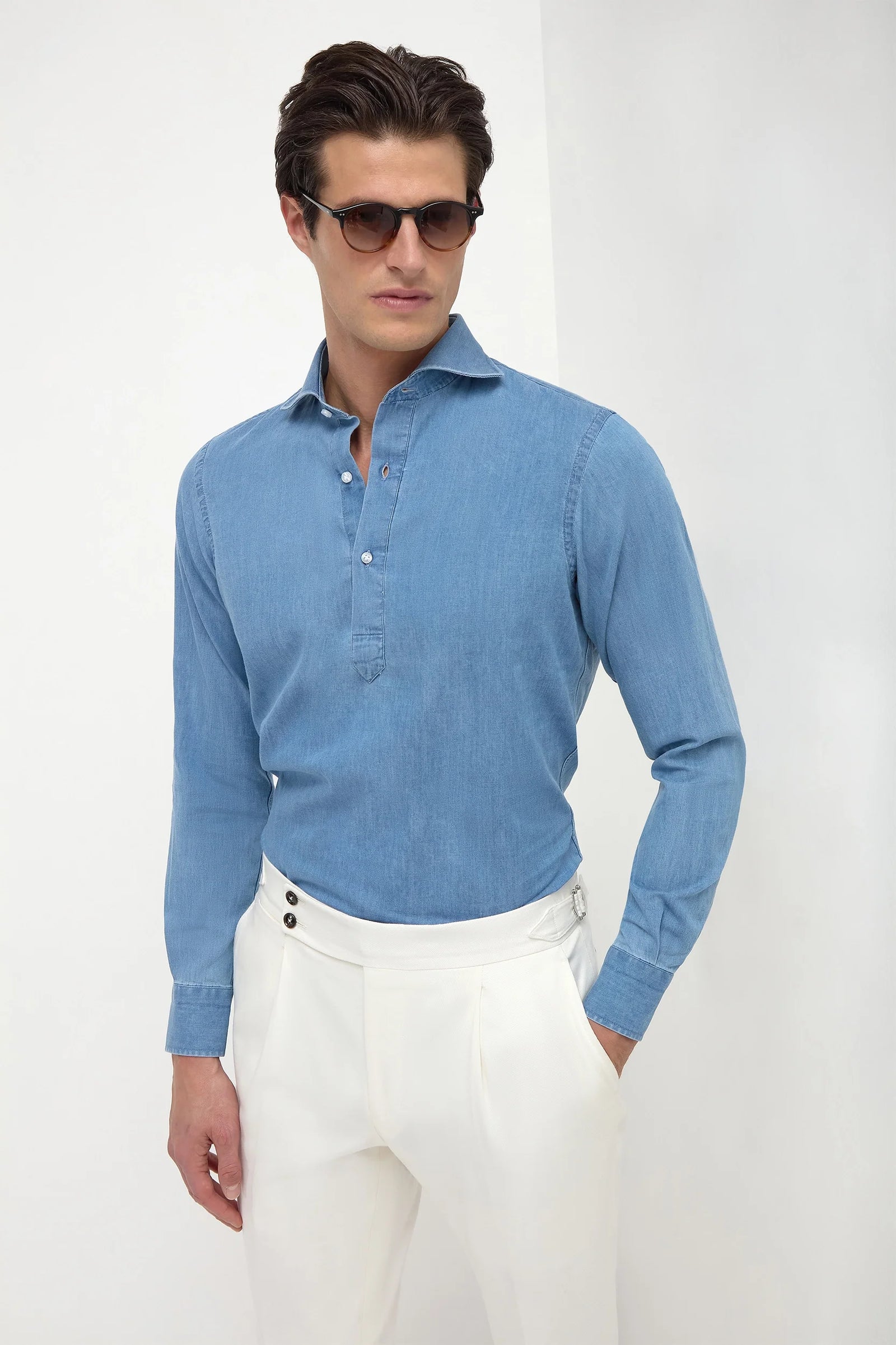 Light Denim Popover Shirt Made In Italy