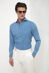 Light blue denim popover shirt - Made in Italy