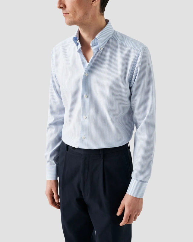 Light Blue Bengal Striped Signature Oxford Shirt - Eton