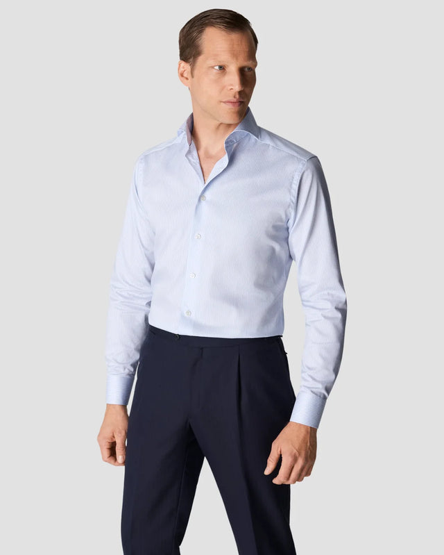 Hellblau gestreiftes Hemd aus feinem Twill - Eton