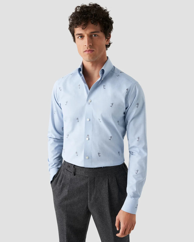 Hellblaues Fil-Coupé-Hemd mit Rugbyspieler-Print - Eton