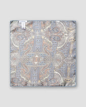 Light Blue Paisley Print Silk Pocket Square