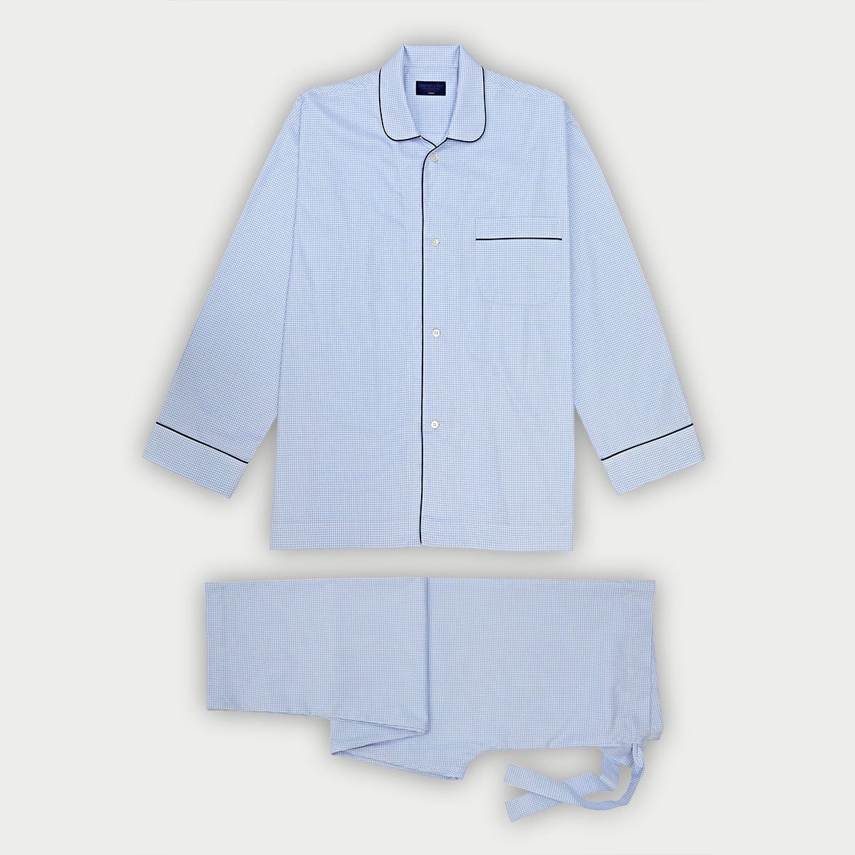 Light Grid Check Cotton Pyjamas With Navy Piping