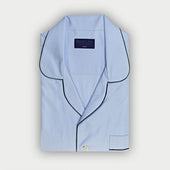 Light Herringbone Cotton Pyjamas With Navy Piping