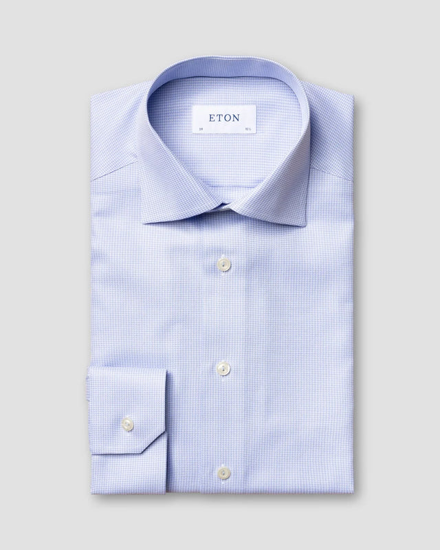 Blaues Stretch-Hemd mit Hahnentrittmuster - Eton