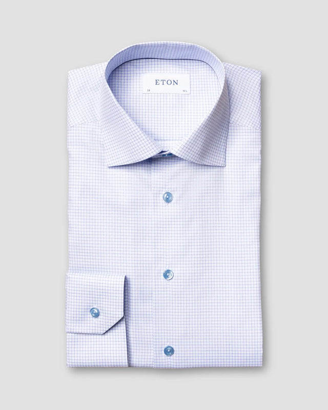 Hellblau kariertes Signature-Twill-Hemd - Eton