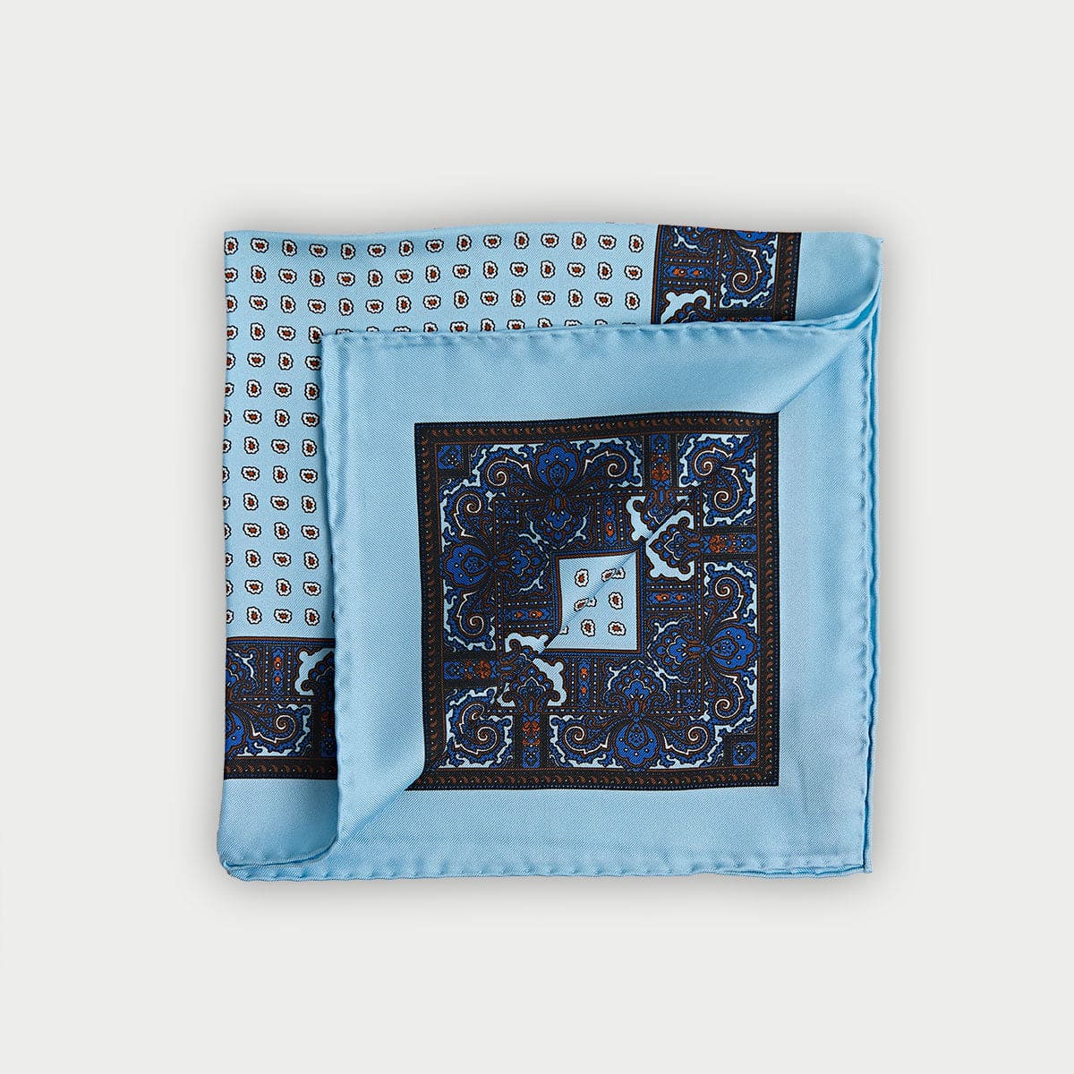 Light Miniature Paisley Bean Motif Silk Pocket Square