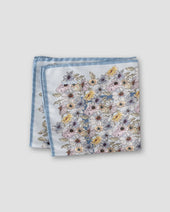 Light Blue Floral Print Tussah Silk Pocket Square