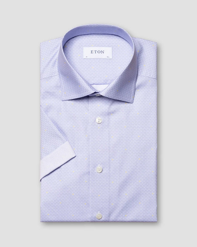 Blue Short Sleeve Lighthouse Print Poplin Shirt - Eton