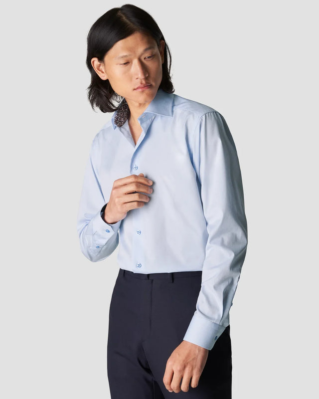 Hellblaues Signature-Poplin-Hemd - Florale Printdetails - Eton