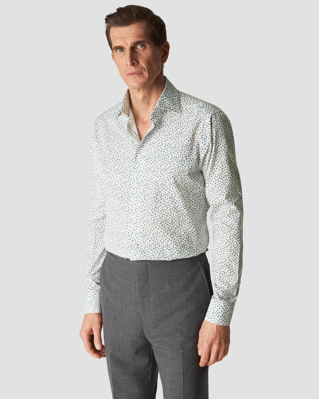 Light Blue Umbrella Print Signature Poplin Shirt - Eton