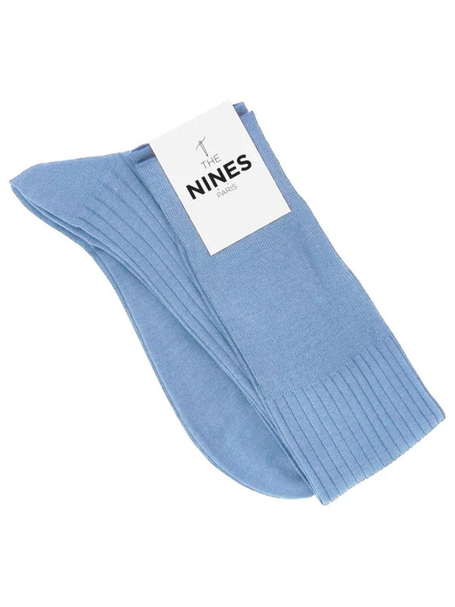 Light blue cotton lisle knee socks fine ribbed