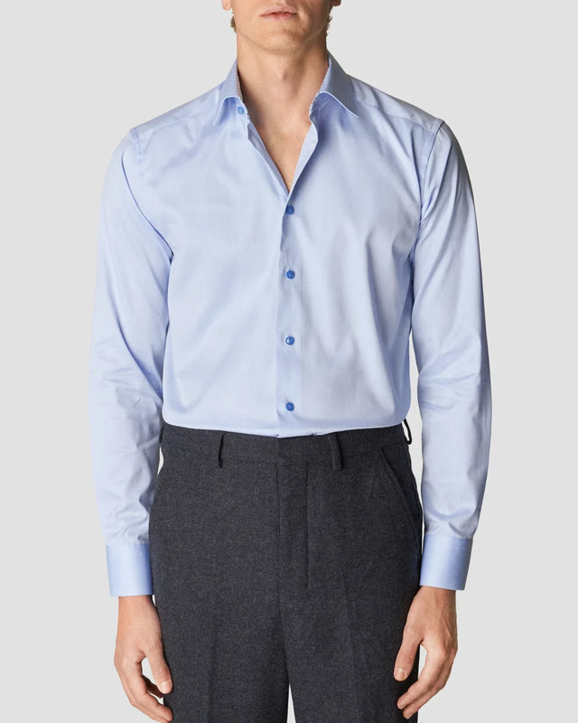 Hellblaues Signature-Twill-Hemd aus Bio-Baumwolle - Florale Mikroprint-Details - Eton