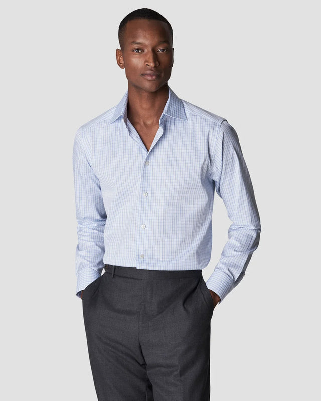 Signature-Twill-Hemd mit dreifarbigem Karo Hellblau - Eton