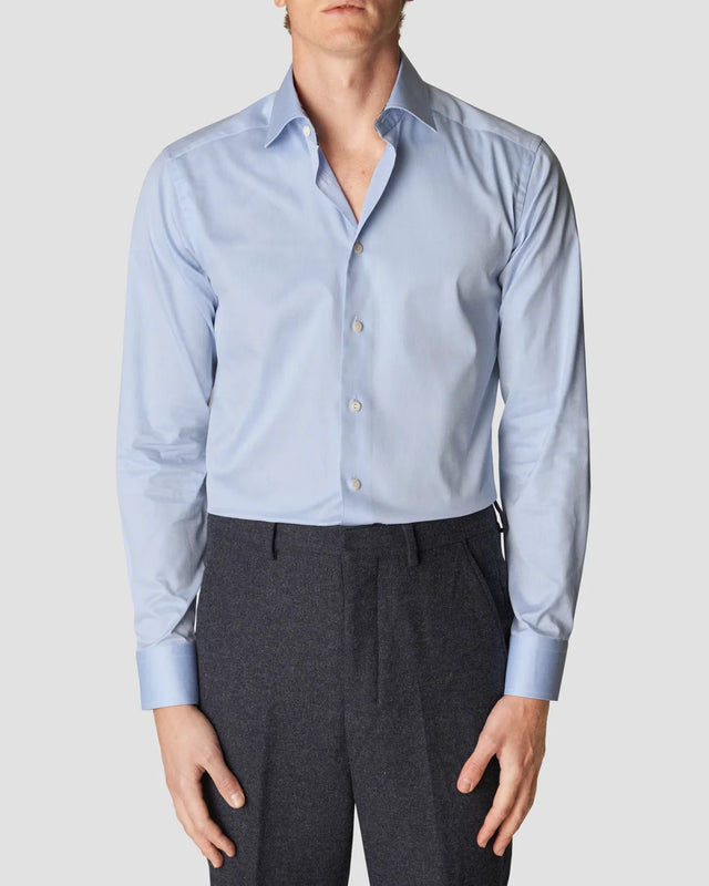 Blaues Signature-Twill-Hemd mit Details - Eton