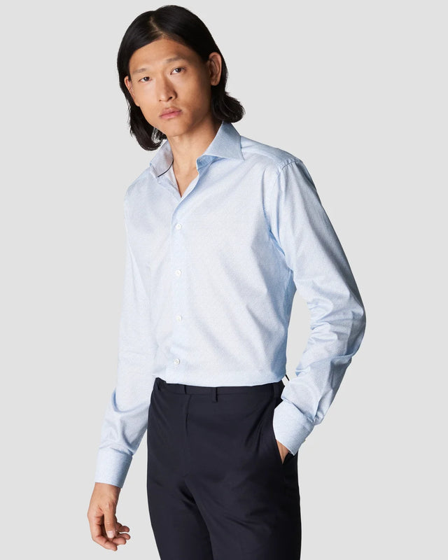 Signature-Twill-Hemd mit floralem Mikroprint Hellblau - Eton